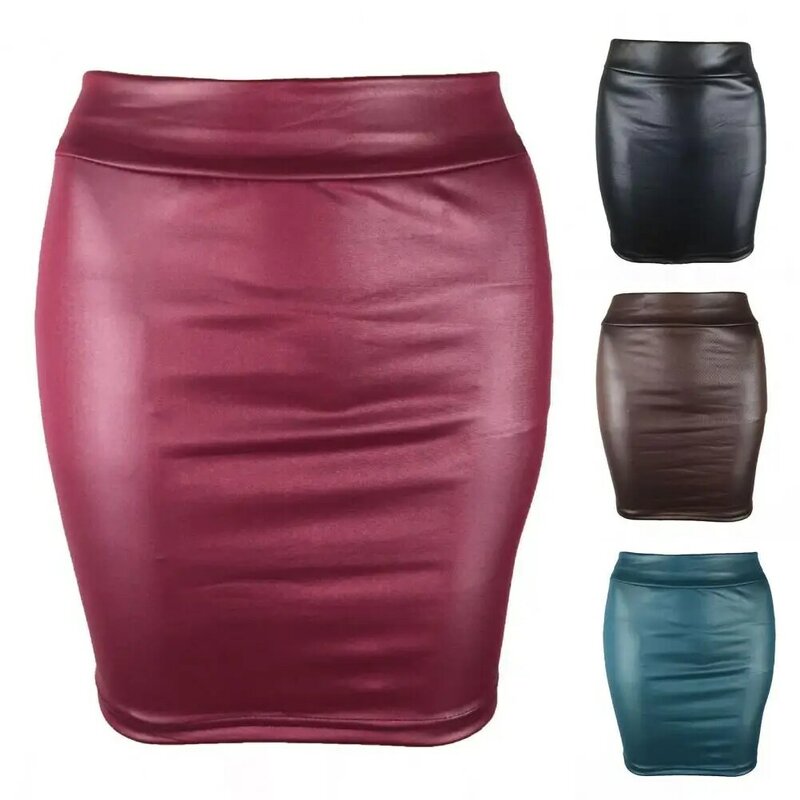 Summer Bodycon Pu Mini Skirt Women Faux Leather Solid Black Package Hip Regular Waist Office Lady Skirts Sexy Faldas mujer moda