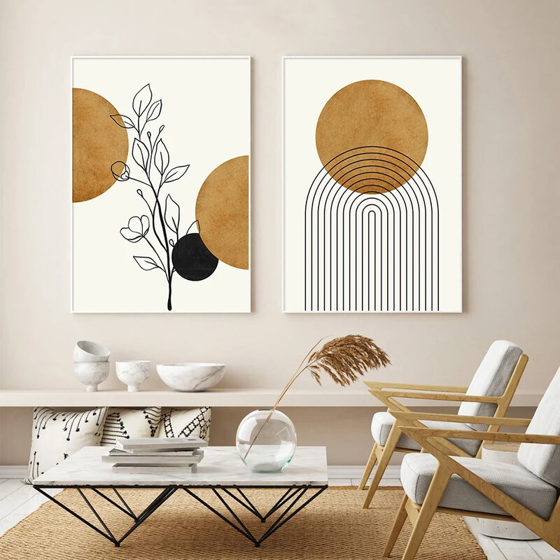 Abstract Line Sun Plant Mid Century Modern Posters Canvas Painting Wall Art Print Pictures Living Room Interior Home Decoration
