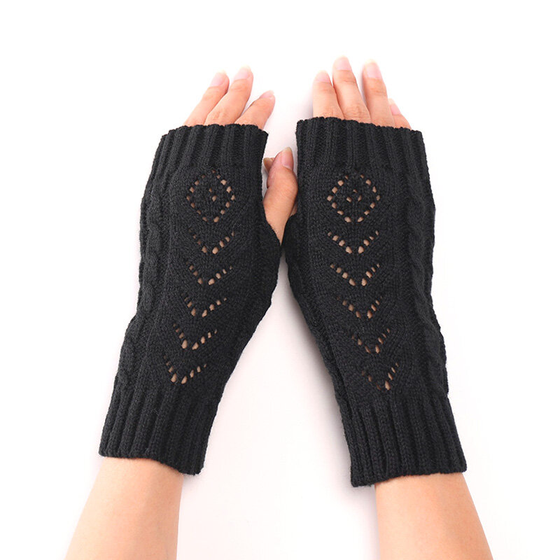 Half Finger Gloves for Women Winter Soft Warm Knitting Mittens Hollow Out Touch Screen Writting Handschoenen Fashion Casual