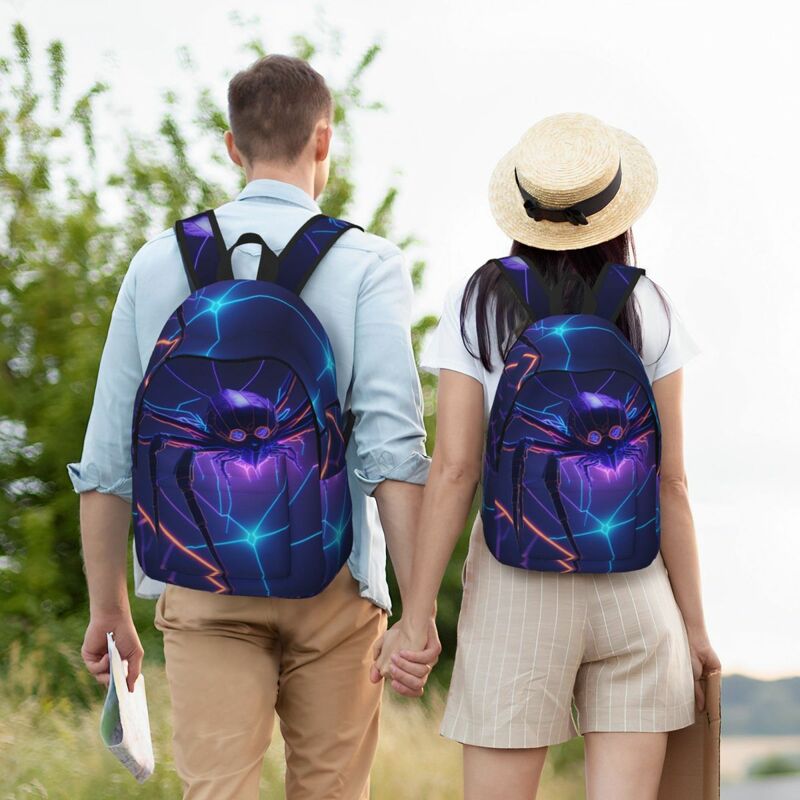Neon Spider Web Backpack Middle High College School Student Bookbag Men Women Canvas Daypack Gift