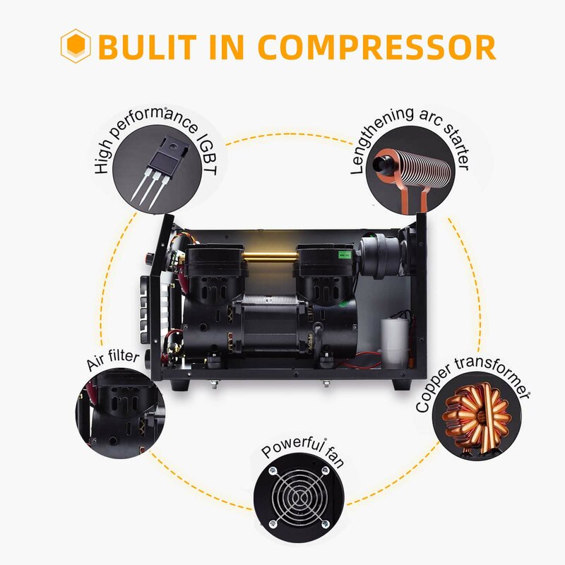 HZXVOGEN kompresor terpasang dengan pompa udara, mesin las Inverter, mesin las 70% tugas untuk paduan, tembaga, aluminium