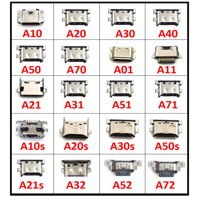 100 sztuk ładowarka USB portu ładowania złącze do Samsung A20 A30 A50 A70 A51 A21s A01 A30s A20s A50s A11 A21 A31 A52 A02s A32