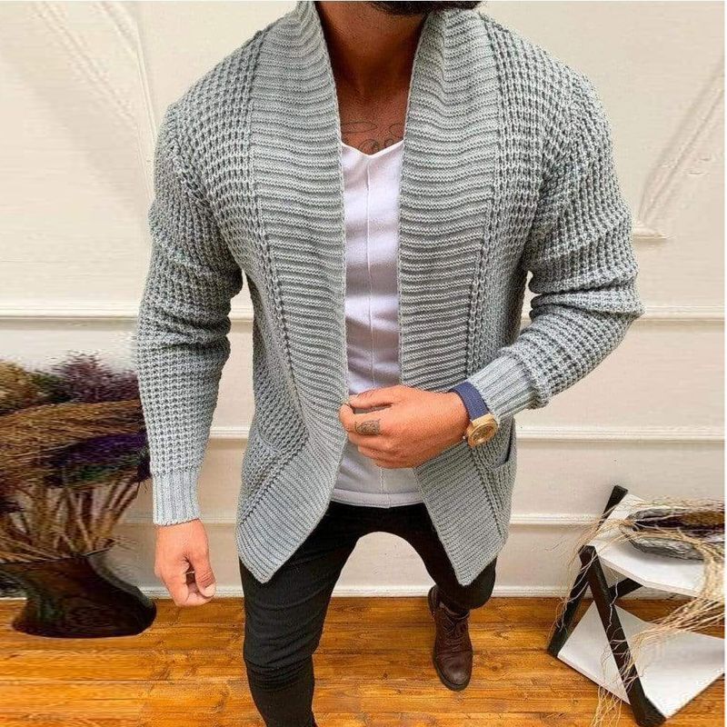 2024 Spring New Sweater Cardigan Knitted Fashion Multicolor Solid Color Casual Coat Men's