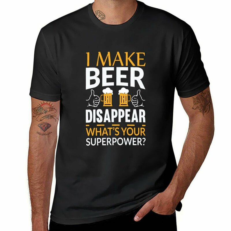 Eu faço a cerveja desaparecer t-shirt para homens, camisetas gráficas masculinas, super poder, meninos, planície branca