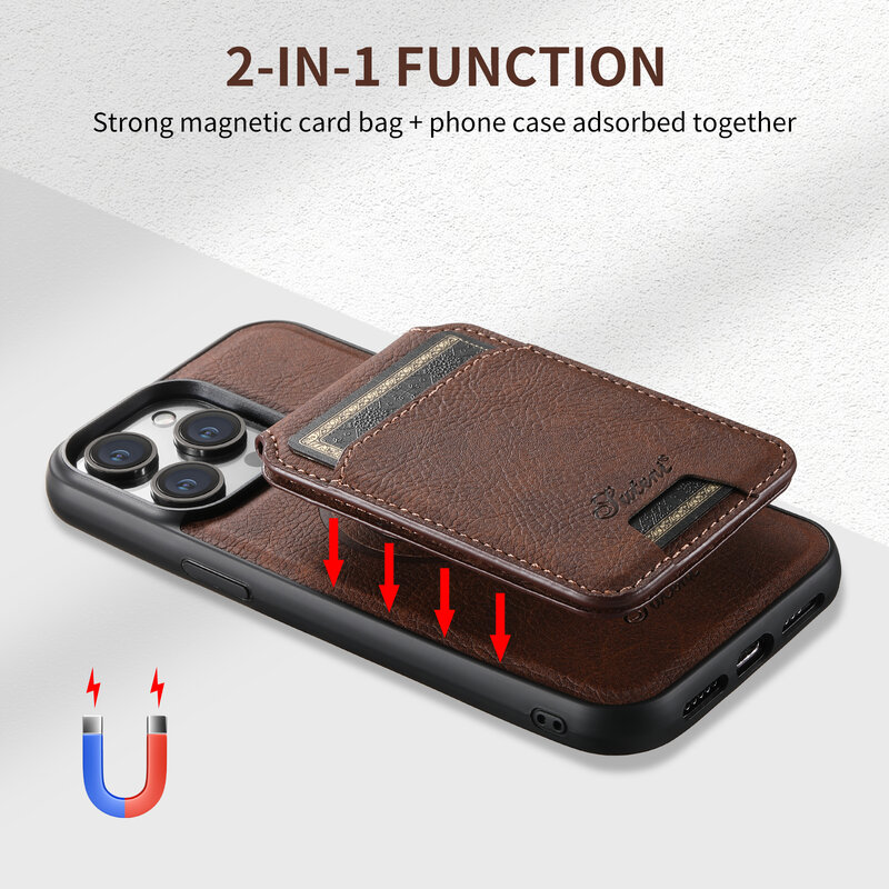 SUTENI-Funda de cuero magnética para teléfono móvil, carcasa de bolsillo con tarjetero para iPhone 12, 13, 14, 15 Pro Max Plus, Ultra Magsafe