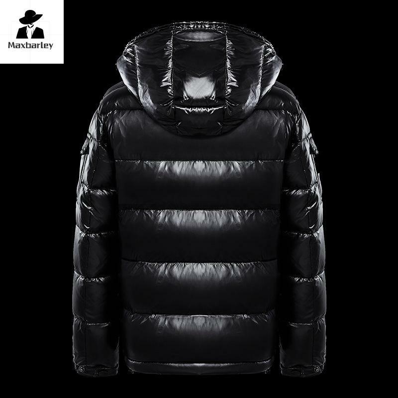 남성용 화이트 덕 후드 다운 재킷, 따뜻한 광택, 반짝이는 블랙, 두꺼운 겨울, 푹신한 레드 코트, 럭셔리 남성 의류, 가을