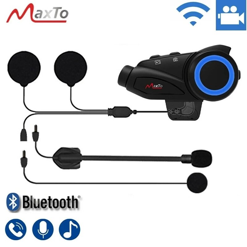 Maxto-M3 Capacete de motocicleta, Interphone emparelhamento universal, fone de ouvido Bluetooth, lente Sony, gravador de vídeo WiFi, Bluetooth, DVR