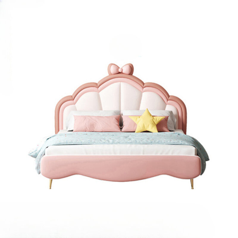 Śliczne łóżko dziecięce księżniczki ładna skóra luksusowe różowe łóżko typu queen-size pocieszyciel nowoczesne meble Kinderbett Home