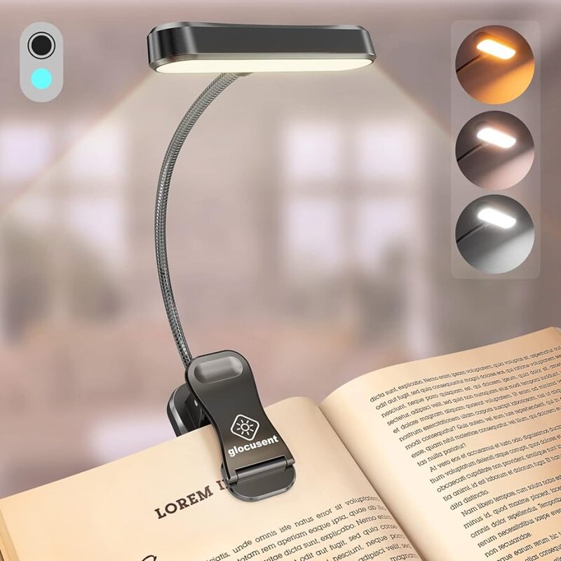 Eye Caring Horizontal ET-Head Book Light, Brilho Dimmable Book Lamp, USB recarregável luz de leitura, cabeceira leitura luz noturna