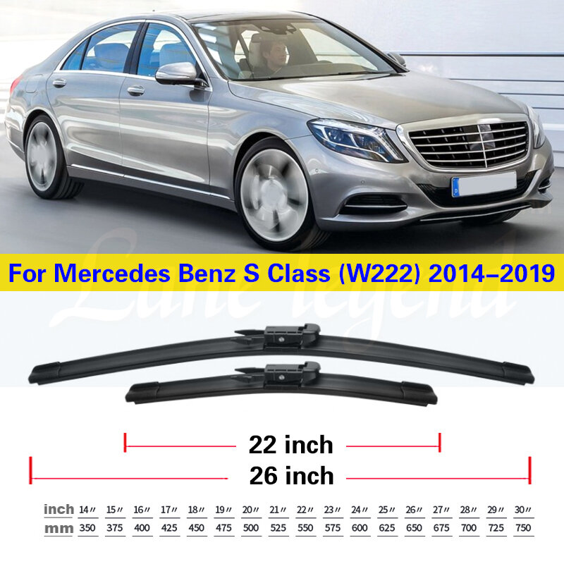Escobillas de limpiaparabrisas delanteras para Mercedes Benz Clase S (W222), 2014, 2015, 2016, 2017, 2018, 2019, cepillo de ventana de parabrisas de 26 "+ 22"