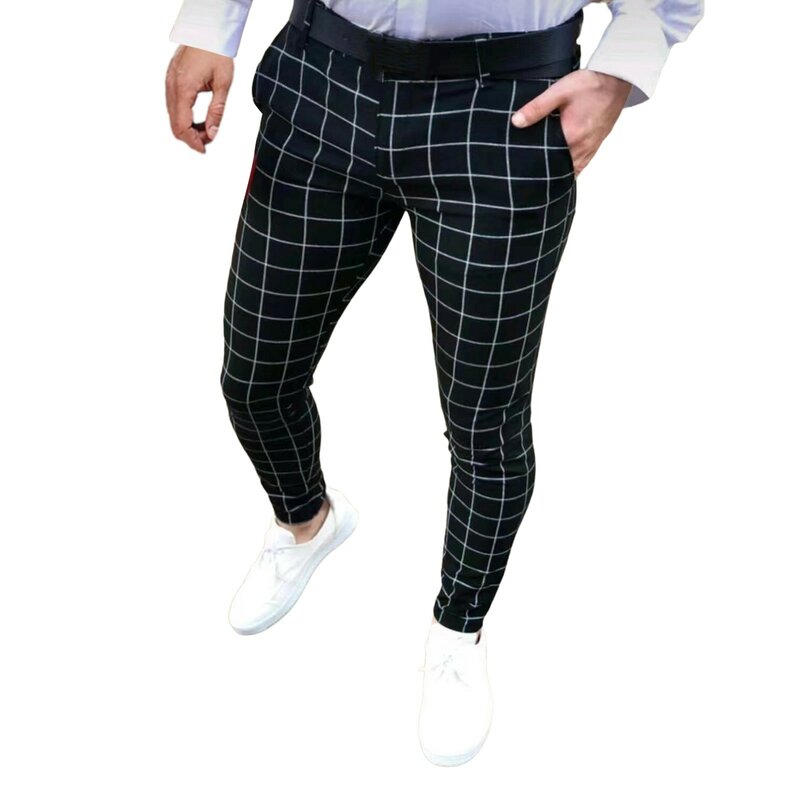 Pantalones ajustados a cuadros para hombre, pantalón informal de calle para adolescentes, traje Formal de alta calidad para las cuatro estaciones, versión coreana, 2024