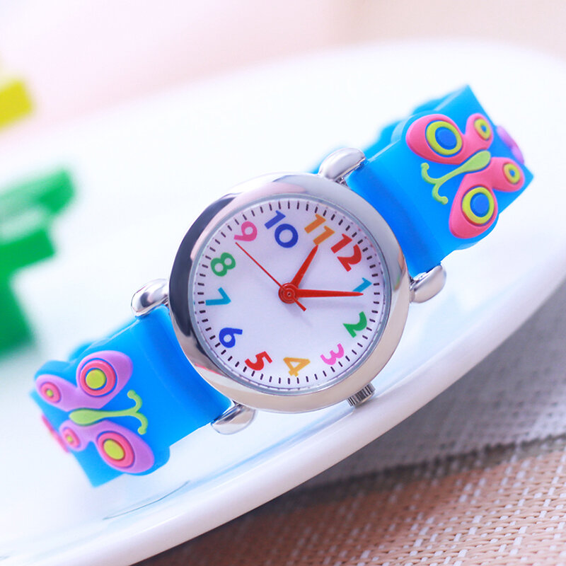 子供のための3Dバタフライフラワー漫画時計,かわいい時計,男の子,女の子,子供,学生,パーティー,クリスマスギフト,時計,5色