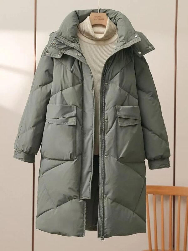 Jaqueta de algodão de baixo longo feminina, casaco solto coreano, Parkas grosso e quente, outwear de inverno, com capuz, novo, 2023