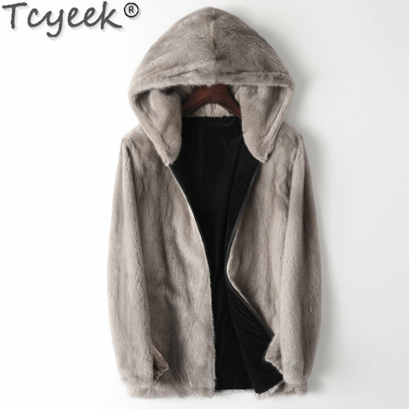 Tcyeek High-End Real Fur เสื้อแจ็คเก็ตผู้ชายฤดูหนาว Warm Mink Fur Coat ผู้ชายธรรมชาติขนสัตว์คู่-Faced สวมใส่ Casual Parka LM