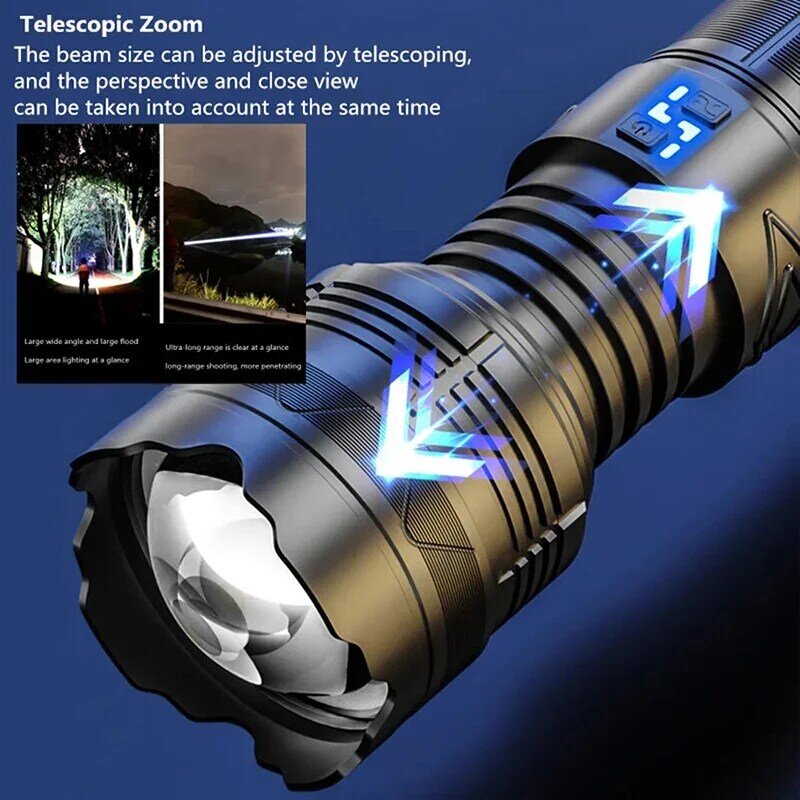 FLSTAR-linterna LED potente de fuego, antorcha de emergencia recargable de largo alcance, linterna táctica con Zoom telescópico para acampar al aire libre