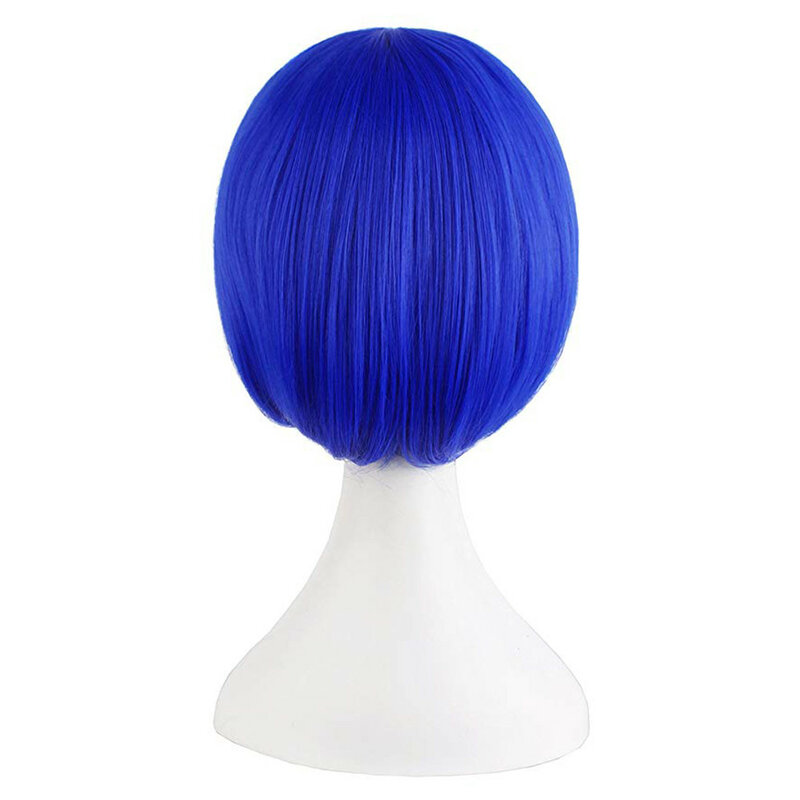 Parrucca Cosplay fibra sintetica resistente al calore diamante ondulato blu frangia inclinata capelli corti Salon Party Women Hairpiece