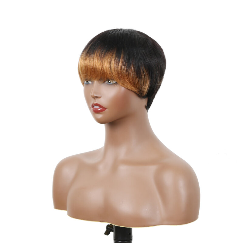 흑인 여성용 픽시 컷 가발, 앞머리가 있는 짧은 스트레이트 인모 가발, 흑인 여성용 짧은 레이어드 픽시 가발, 자연스러운 9A
