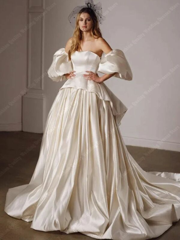 Prosta suknie ślubne w stylu Vintage puszysta duża spódnica obszyta suknia ślubna do podłogi księżniczka szata na formalne przyjęcie Vestidos De Novia