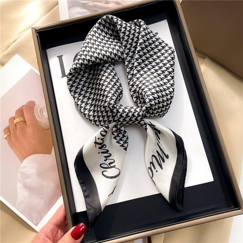 Luxury Silk Feeling Hair Scarf Women Summer Print Shawl Wraps Hijab Female Tie Hand Wrist Foulard Head Scarves Bufanda Kerchief