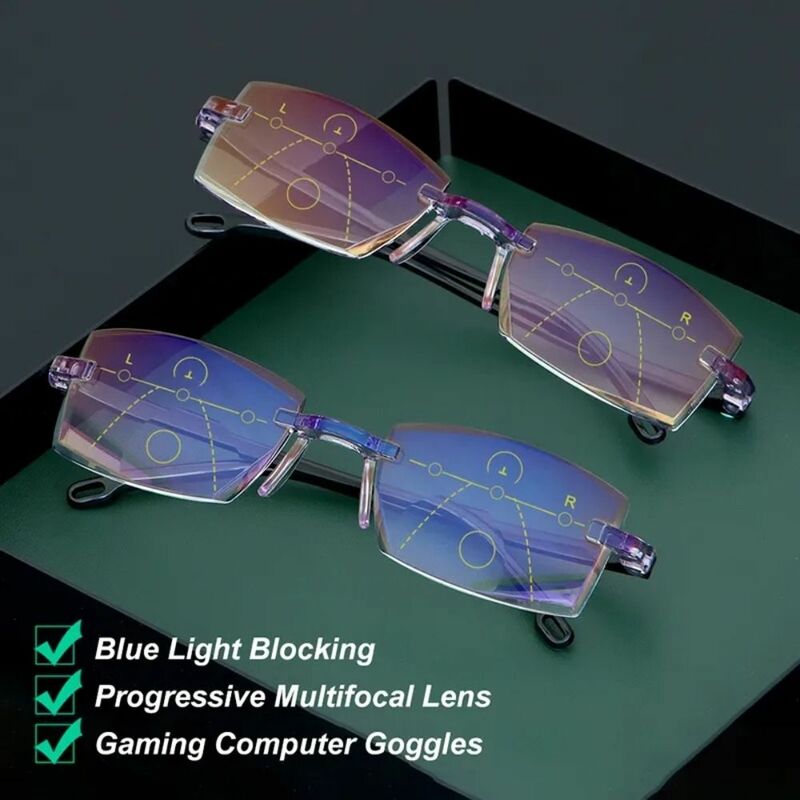 4 Pairs PC Reading Glasses Strength: 1.0~4.0x Black+Blue Blue Light Blocking Glasses Rectangle Diamond-cut Bifocal