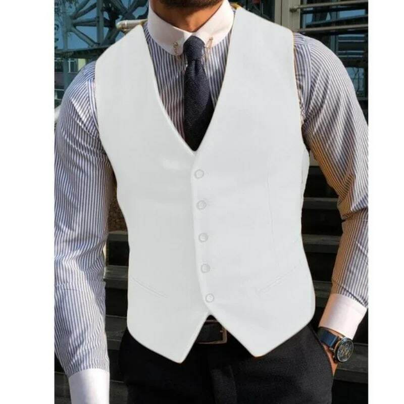 Men Vest Red New Arrvial Classic Cotton Blended Slim Fit Formal Suit Waistcoat  For Wedding Party Prom Suit Vests