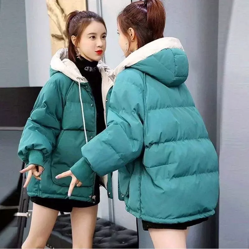 여성용 후드 재킷, 짧은 코튼 코트, 따뜻한 슬림핏, 한국 패션 플러스 사이즈, 느슨한 겨울 재킷, 디자이너, 2024 신상