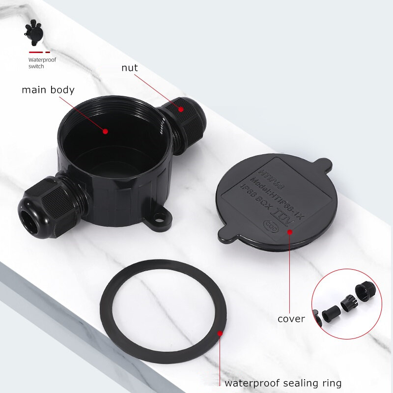 IP68 Outdoor Mini Electrical Juction Box Rround PA66 Plastic Black Enclosure Electricity Connections Case With Rotary Cover