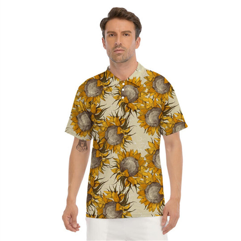 Polo a la moda para hombre, Camiseta con estampado de leopardo en 3D, ropa de calle a rayas, Blusa de manga corta con botones, Top informal