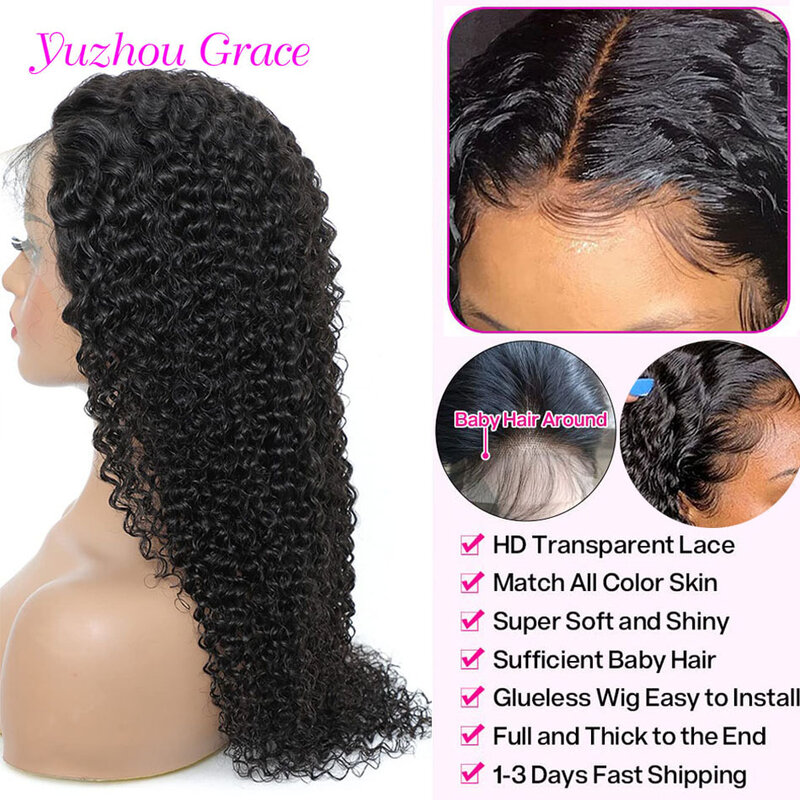 Yuzhou Grace-Peluca de cabello humano con encaje Frontal HD, pelo con ondas profundas, densidad de 250, 13x6, prearrancado, 13x6
