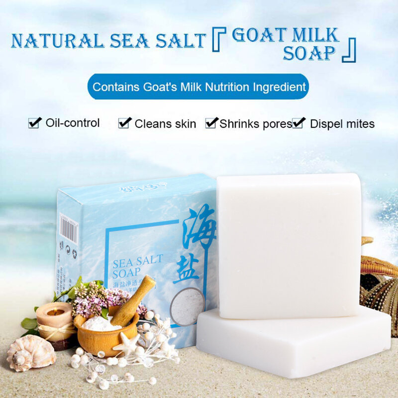 Sapone al sale marino trattamento esfoliante per l'acne sapone al latte di capra profondo detergente sbiancante per il corpo pori rimozione dei punti neri strumenti per il trucco