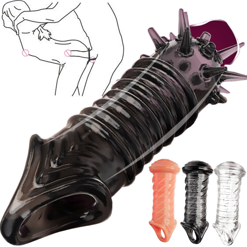 Nenhum Vibrador Reutilizável Penis Sleeve Extender Ampliação Preservativos G Spot Extensão Masculina Atraso Ejaculação Anal Sex Toys For Men