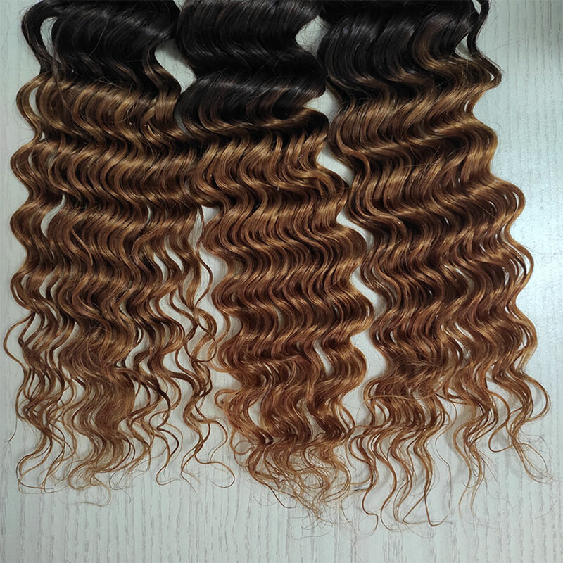 DreamDiana Ombre Deep Wave Bundles Remy Hair 3/4 Bundles Blond Malaysian Curly Hair 3 Tones Colored Ombre Curly Hair Bundles