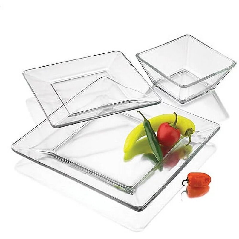 12-Piece Square Clear Glass Dinnerware Set