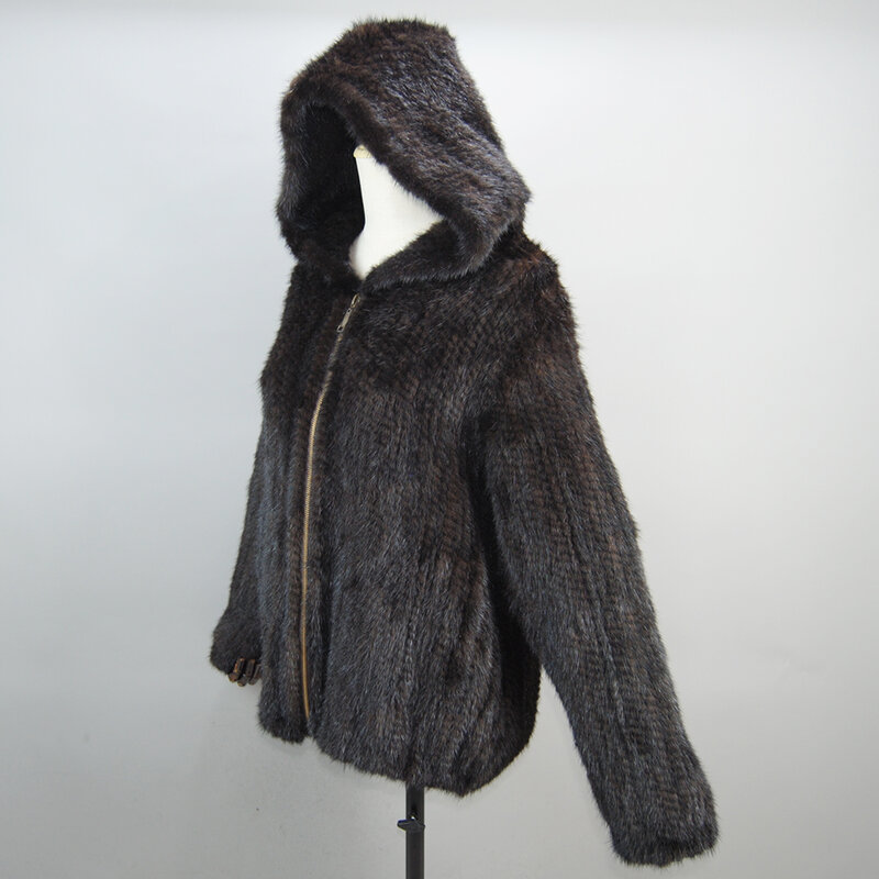 Novo estilo feminino genuíno casaco de pele de vison inverno quente moda casual real casaco de pele senhora quente macio malha pele de vison outwear