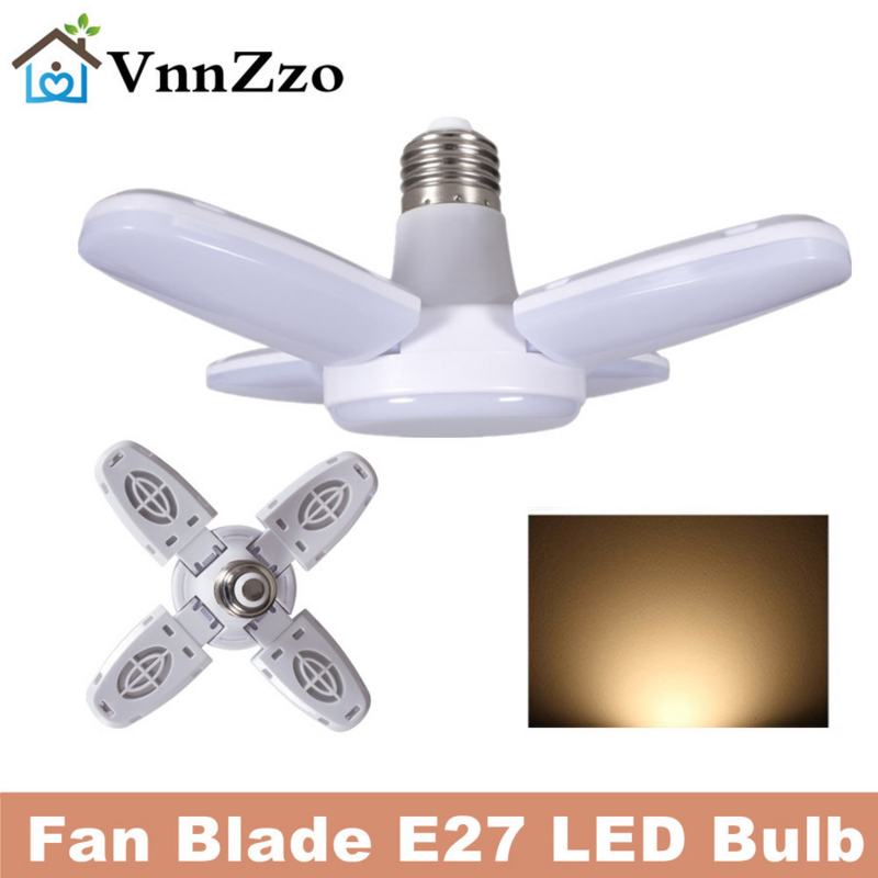 E27 LED Bulb Fan Blade Timing Lamp AC220V 28W Foldable Led Light Bulb Lampada Night Lights For Home Ceiling Light Lighting