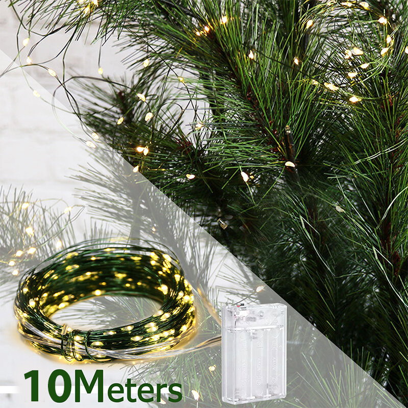الأخضر كابل الجنية أضواء للحديقة ، LED سلسلة ، 5 فروع ، منزل الديكور ، عطلة حفلة ، الزفاف ، هالوين ، عيد الميلاد ، 100