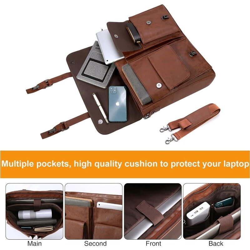 Leather Messenger Bag for Men,15.6 Inch Vintage Laptop Bag Briefcase Satchel