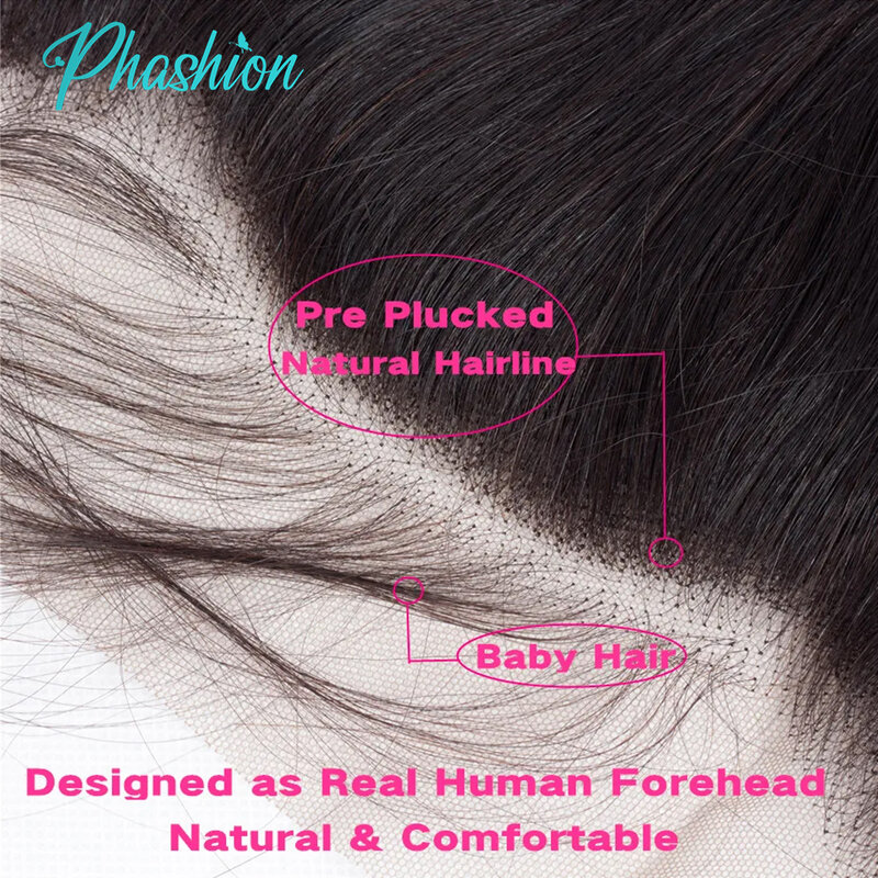 Phashion 26 28 дюймов 13x6 фронтальные прямые предварительно выщипанные швейцарские HD прозрачные полностью передние только натуральные черные 100% человеческие волосы