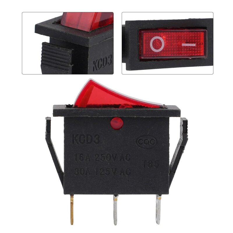 Power Switch Button Rocker Switch Rocker Switch 12x 3Pin AC 125V 20A AC 250V 16A Boat Cart DPST KCD3 Practical