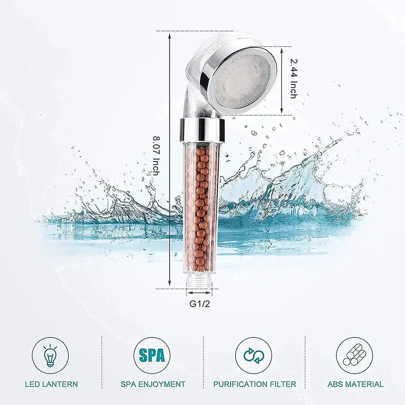 LED 3 Color Changing Shower Head Temperature Sensor Water Saving Sprayer Mineral Anion Spa High Pressure Filter Shower Head