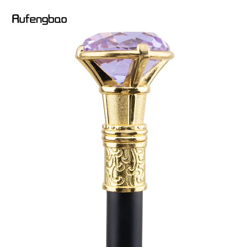 Light Purple Diamond Type Golden Single Joint Walking Stick Decorative Cospaly Party Walking Cane Halloween Crosier 93cm