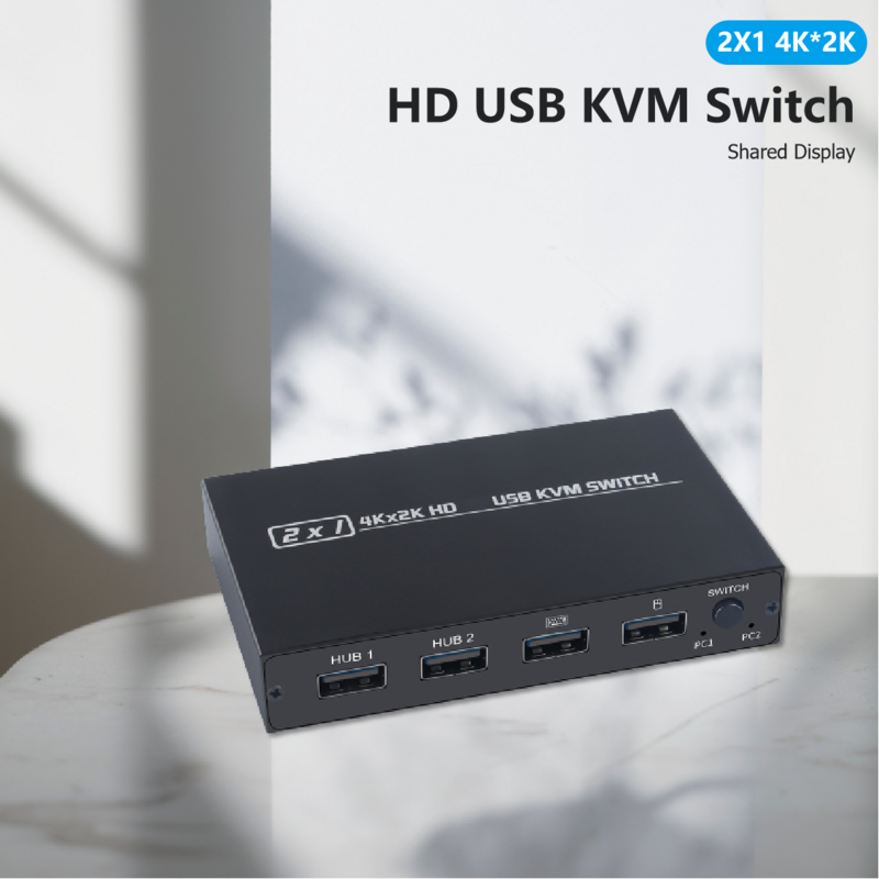 4KX2K KVM Switch Splitter 2-Port HDMI-Compatible HDTV USB Plug And Play Hot for Share 1 Monitor/Keyboard& Mouse