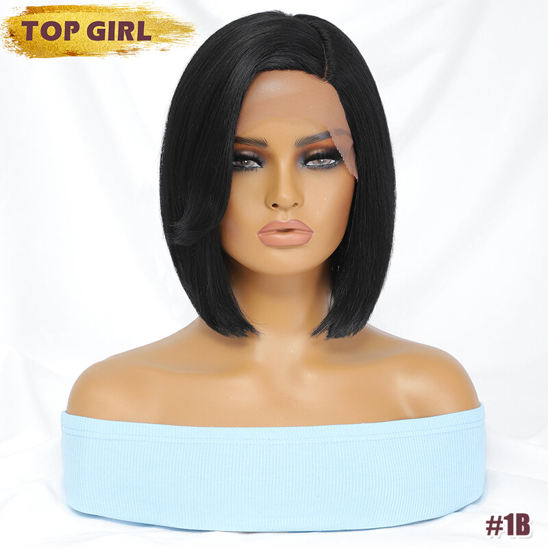 Short Straight Bob Lace Front peruca sintética para mulheres africanas, Glueless, T Part sem cola, Afro Girl perucas, 10"