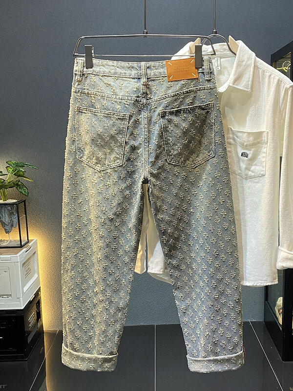 2024new dżinsy high street moda męska marka koreański styl all-match casual street luźne spodnie z prosta szeroka nogawkami