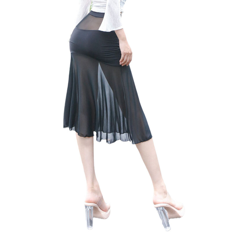 Falda de cola de golondrina de tiro alto para mujer, perspectiva de malla, lencería transparente sin forro, paquete de cadera, vestido de línea a, Sexy