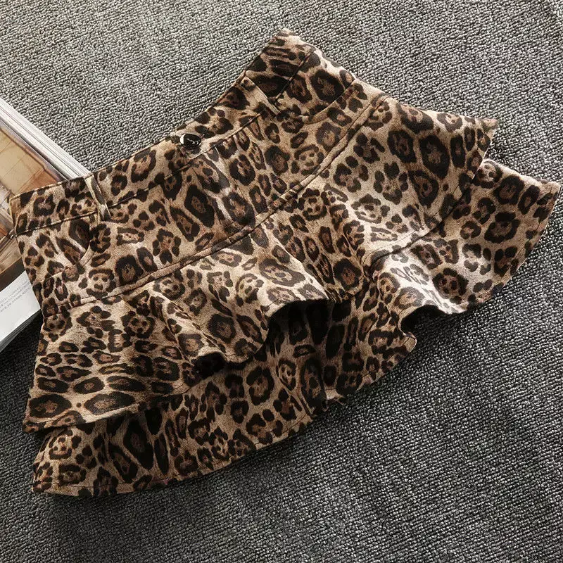 Leopardo feminino estampa minissaia plissada, Harajuku, sexy, Y2K, cintura alta, quadril, curta, quente, nova moda