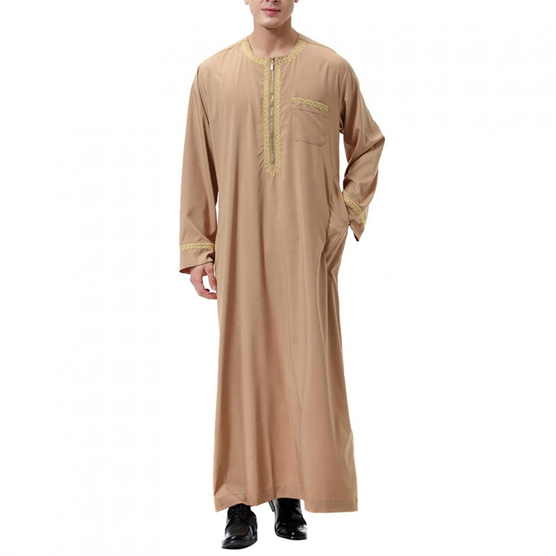 Slam Arab Men Thobe jubah serbet Muslim Abaya Kaftan gaun etnis thouse Jubba Saudi Musulman pakaian Islam Dubai balutan Arab