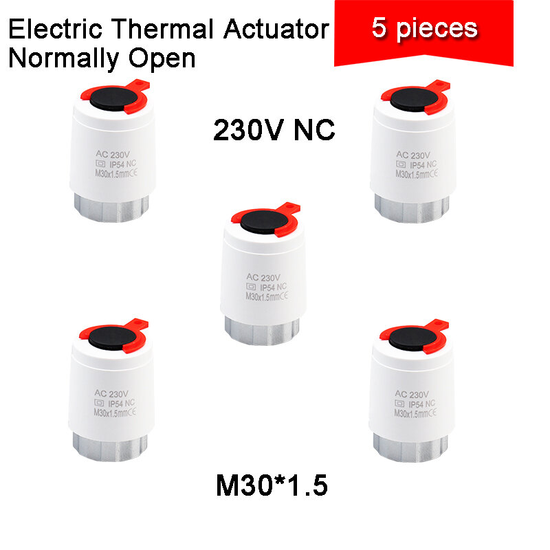 Radiador termostático TRV para suelo eléctrico, aparato de calefacción de 230V, normalmente abierto y cerrado, M30 x 1,5mm, 5 unidades