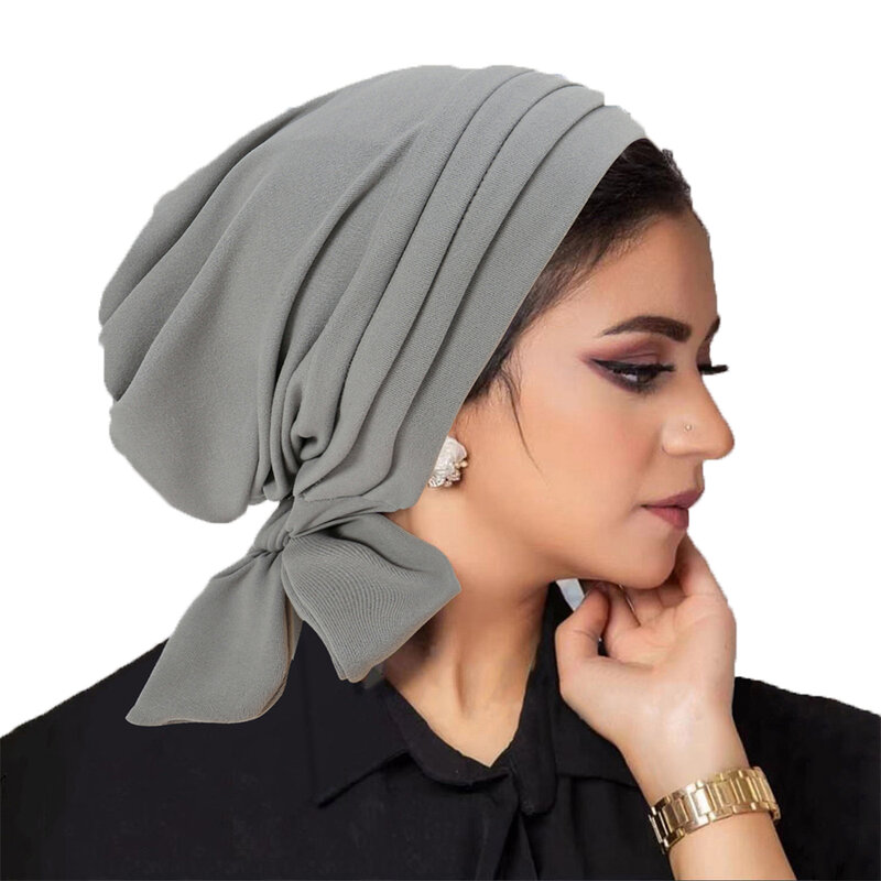 Pañuelo liso preatado para mujer musulmana, turbante elástico femenino para el cáncer, sombrero de quimio, cubierta para la pérdida de cabello, envoltura para la cabeza, Bandan elástico