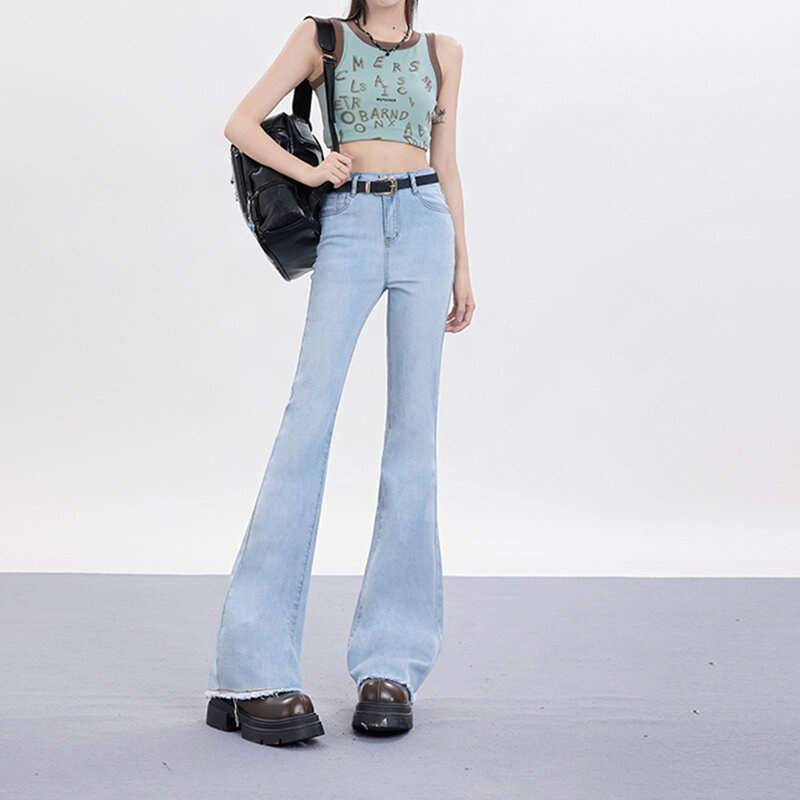 Dames Jeans Mode Denim Uitlopende Broek Elastische Kracht Vintage Streetwear Hoge Taille Slanke Harajuku Broek